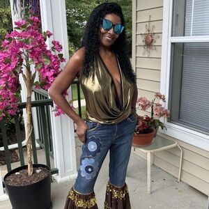 Lauren Conrad Jeans Women's Denim Hippie Boho Flare Bottoms Festival Upcycle 12